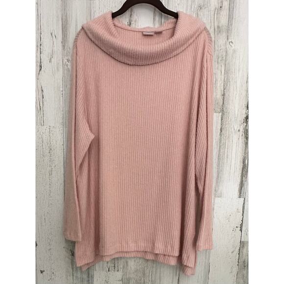 Chicos Zenergy Ribbed Sweater Size 3 or 16/18 XL Light Pink Cowl Neck Side Slits - Picture 1 of 9